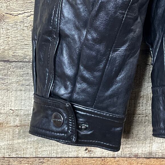 Michael Kors Black Genuine Leather Insulated Bomber Jacket Size Medium - Picture 11 of 12